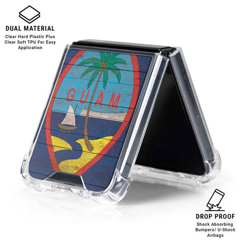 Guam Flag Dark Wood Galaxy Z Flip7 Clear Case
